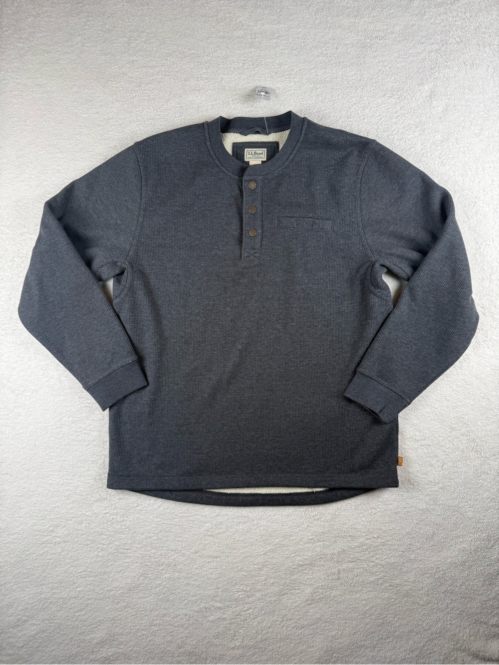 L.L. Bean NWT Mens Grey Waffle Knit Fleece Sherpa Lined Henley Sweatshirt L Reg